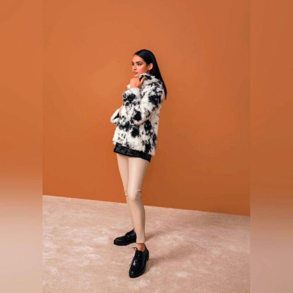 Hilary Macmillan Shearling Cow Print Coat, size 2x